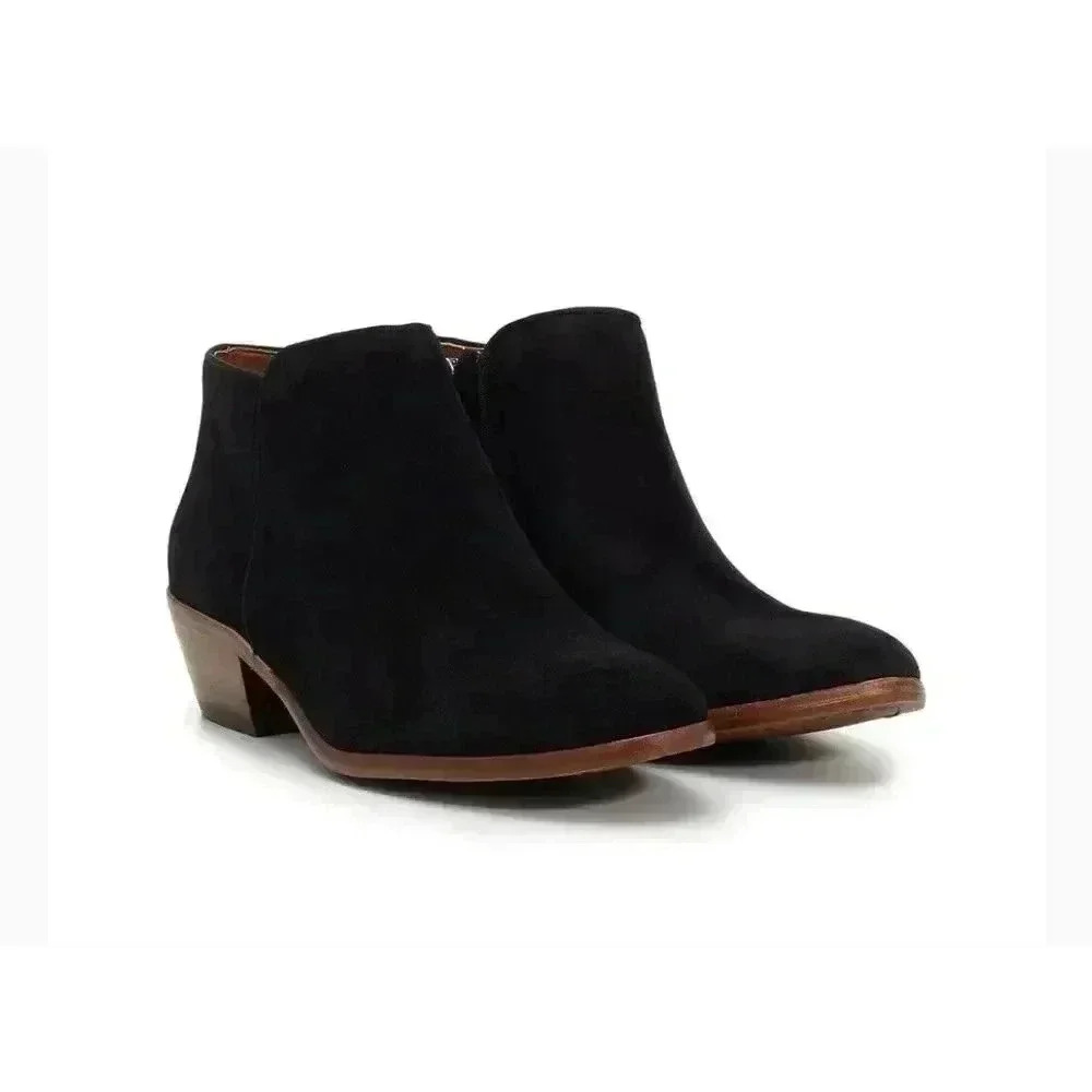 Sam Edelman Petty Ankle Boots Women's 7W Black Suede Side Zip Booties Zip w/Box